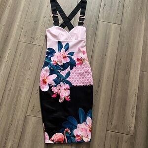 Ted Baker London Pink Floral Orchid Print Bodycon Midi Dress 2
